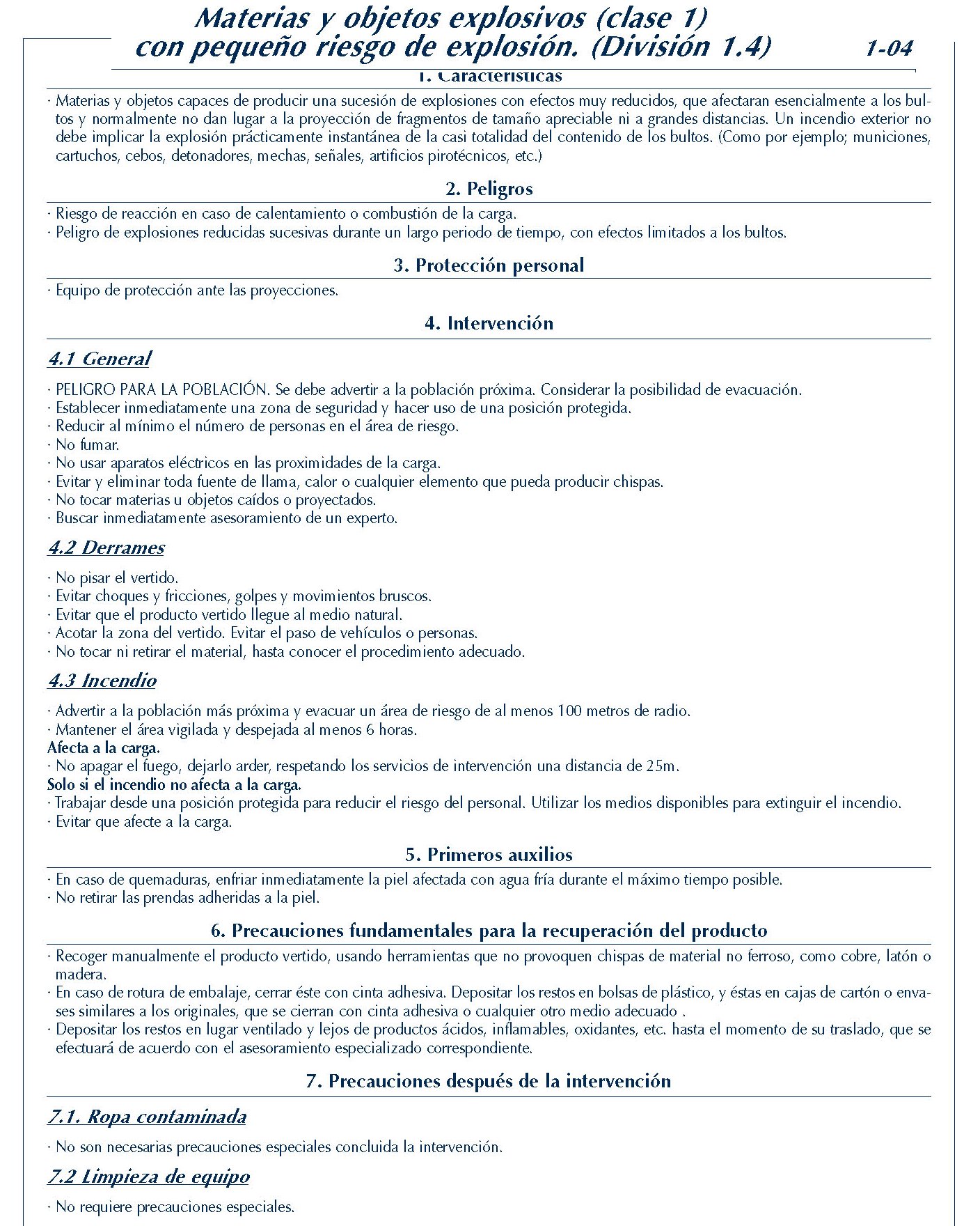 090 FICHA 1-04 CLASE 1 DIVISION 1.4 FICHAS EMERGENCIA